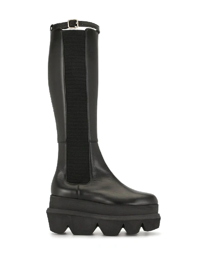 Sacai Platform Knee-high Boots In Black