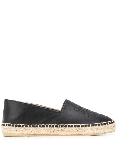 Kenzo Tiger Embroidered Espadrilles In Black