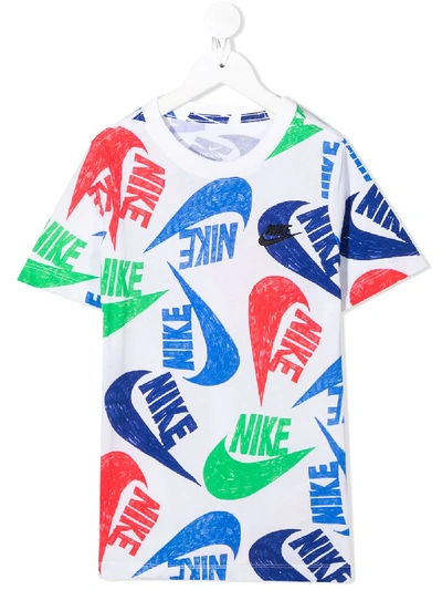 Nike Kids' Logo Print T-shirt In White
