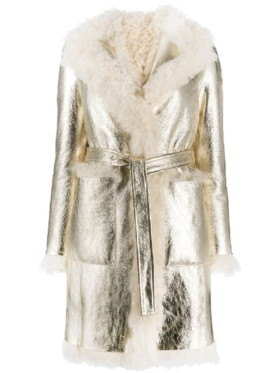 Blancha Shearling Belted Coat In White