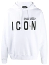Dsquared2 Printed Icon Logo Cotton Jersey Hoodie In White