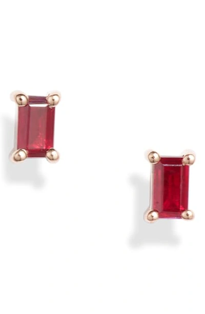Ef Collection Ruby Baguette Stud Earrings In Rose Gold/ Ruby