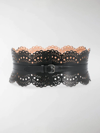 Alaïa Openwork Wide Leather Vienne Corset Belt In Black