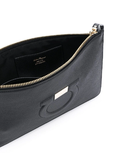 Ferragamo Leather Clutch Bag With Gancini Logo In Black,gold Tone
