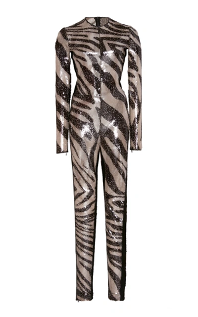 David Koma Zebra-print Sequined Jumpsuit