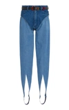 Y/PROJECT BELTED TWO-TONE DENIM STIRRUP PANTS,824050