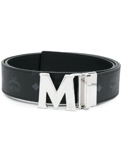 Mcm Logo-print Branded-buckle Belt In Black