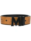 Mcm Claus Maxi Visetos-print Reversible Belt In Brown