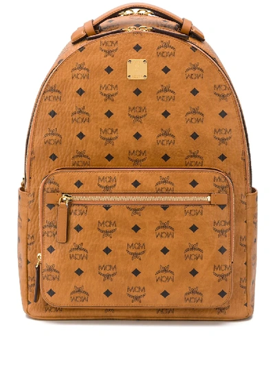 Mcm Logo-print Zipped Backpack In Brown