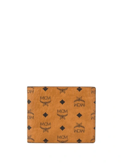 Mcm Small Monogram-print Bi-fold Wallet In Brown