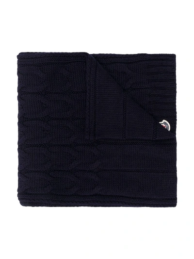 Moncler Kids' Logo-patch Cable Knit Scarf In Blue
