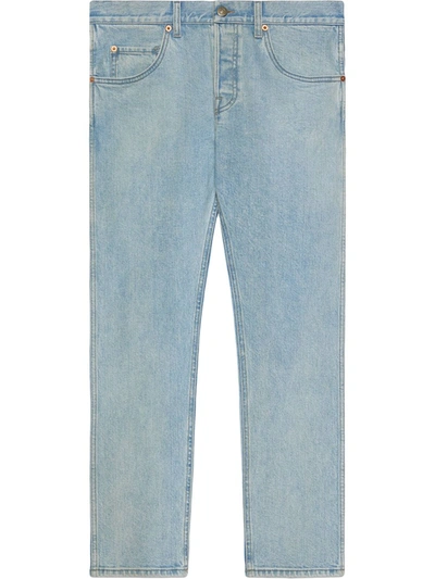 Gucci Tapered Washed Jeans In Blue