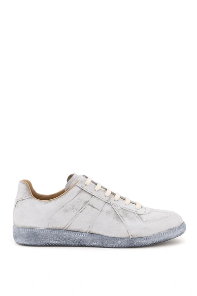 Maison Margiela Replica Leather Low Top Sneakers In Grey,white