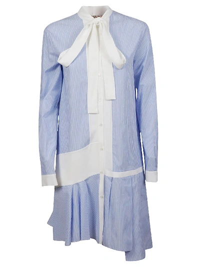 N°21 Pussy Bow Detail Striped Shirt Dress In White/blue