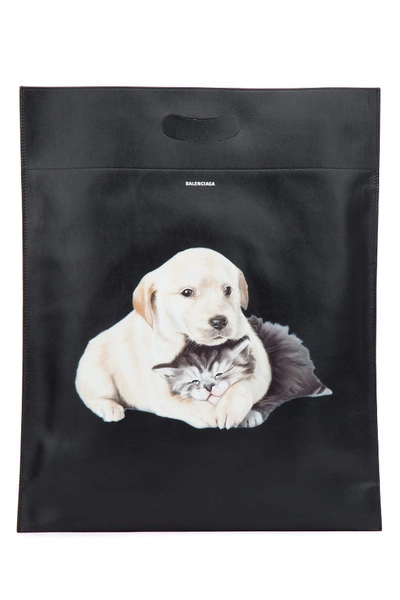 Balenciaga Puppy And Kitten Plastic Bag Shopper M In Black