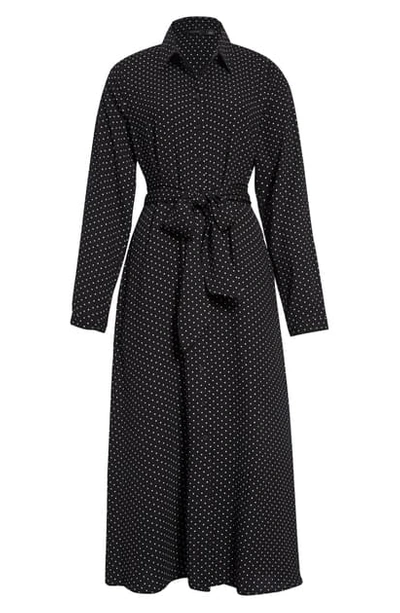 Halogenr Halogen Long Sleeve Midi Shirtdress In Black- Ivory Dot Print