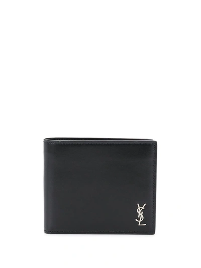 Saint Laurent Logo Plaque Bi-fold Wallet In Black