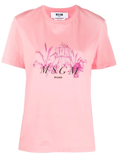 Msgm Graphic-print Cotton T-shirt In Pink