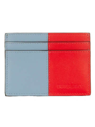 Burberry Colour Block Leather Zip Card Holder In Red