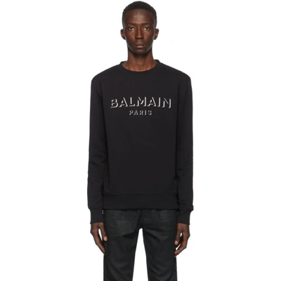 Balmain 3d Logo印花棉质平纹针织卫衣 In Black