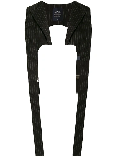 Yohji Yamamoto Pinstriped Suspender Lapel Overlay In Black