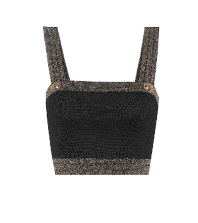 Balmain Square Neck Knit Crop Top In Noir