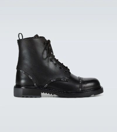 Valentino Garavani Vltn Print-trim Leather Boots In Black