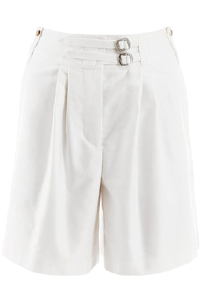 Lanvin Belted Cotton Wide-leg Shorts In White
