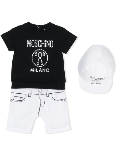 Moschino Babies' Trompe L'oeil Romper And Hat Set In Black