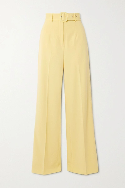 De La Vali Lily Belted Woven Wide-leg Trousers In Pastel Yellow