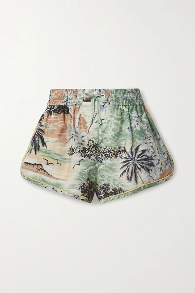 Zimmermann Juliette Printed Linen And Cotton-blend Voile Shorts In Grey Green