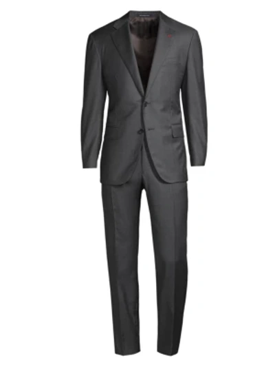 Isaia New Sanita Basic Wool Two-button Suit In Dark Grey