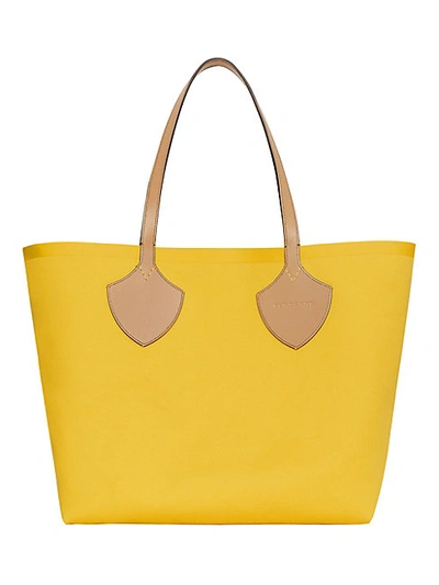 Burberry Giant Solid & Check Colorblock Tote In Yellow