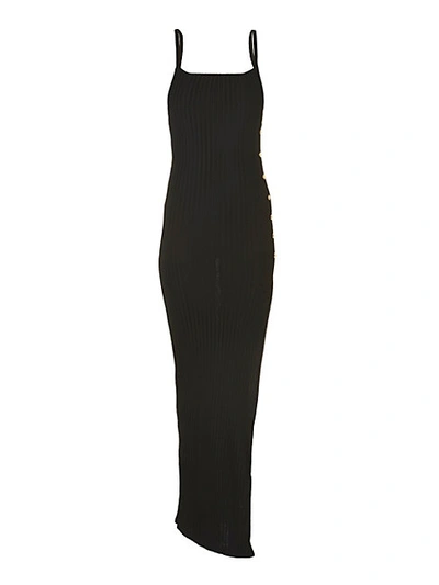 Balmain Ribbed Side-button Maxi Dress In Black