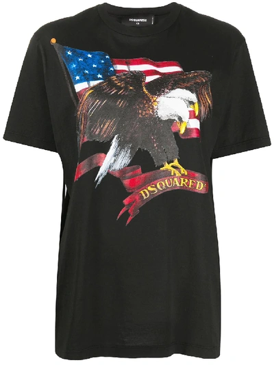 Dsquared2 American Eagle Flag Print T-shirt In Black