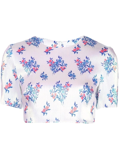 Area Cropped Floral Print T-shirt In White