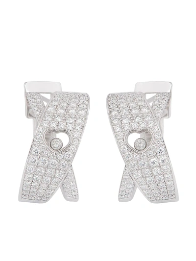 Pre-owned Chopard 18kt White Gold Diamond Happy Earrings In Silver