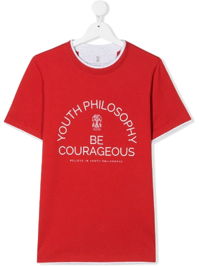 Brunello Cucinelli Teen Slogan Print T-shirt In Red