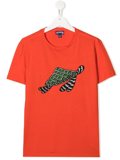 Vilebrequin Teen Embroidered Turtle T-shirt In Orange