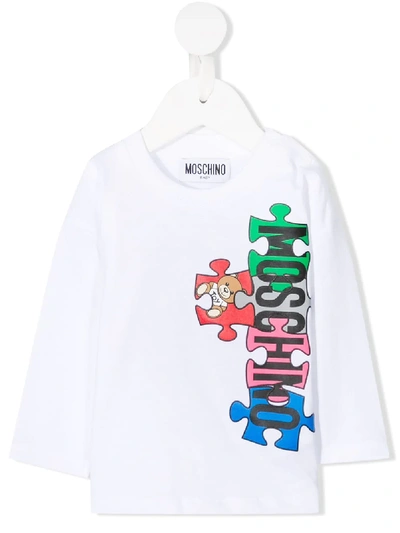Moschino Babies' Puzzle Print T-shirt In White