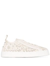 Chloé Lauren Scalloped Leather-trimmed Lace High-top Sneakers In Neutrals