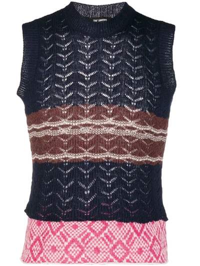 Raf Simons Striped Jumper Waistcoat In Blue