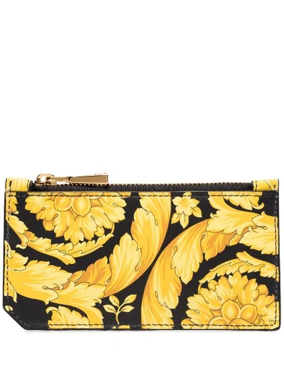 Versace Black And Gold Baroque Print Leather Wallet