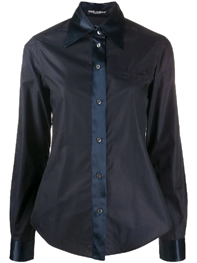 Dolce & Gabbana Contrasting-collar Fitted Shirt In Blue