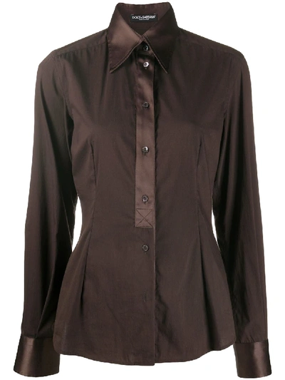 Dolce & Gabbana Contrasting-collar Fitted Shirt In Brown