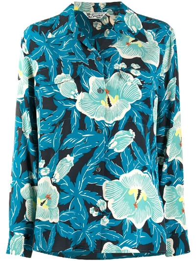 Equipment Amaia Floral-print Silk Shirt In Blue