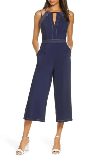 Adelyn Rae Sarina Crop Jumpsuit In Navy-white