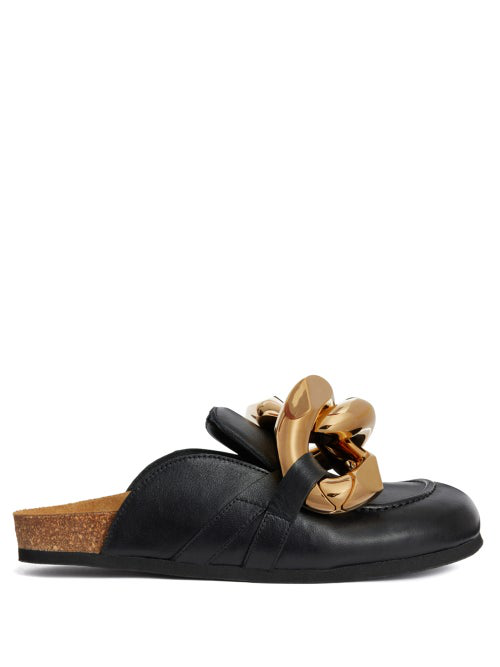Jw Anderson Chain-embellished Leather Mules In Black Gold | ModeSens