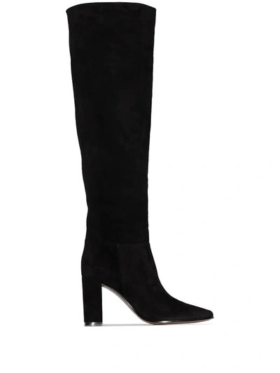Gianvito Rossi 85 Square-toe Knee-high Suede Boots In Black