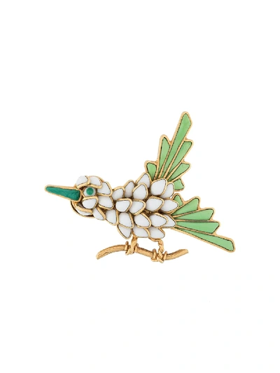 Pre-owned Chanel Embellished Bird Brooch In Gold